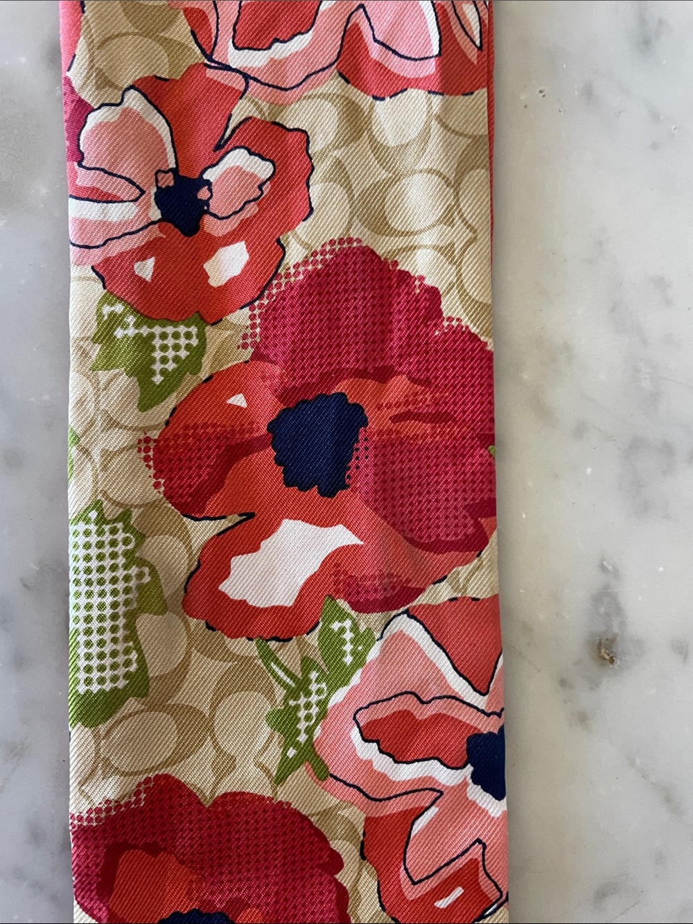 COACH Orange Floral Silk Twilly Skinny Scarf with White Monogram Logo - Picture 9 of 15